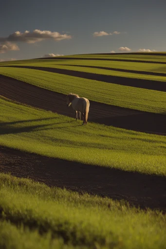 Minimalist Pastoral Chiaroscuro style reference image — rolling green hills