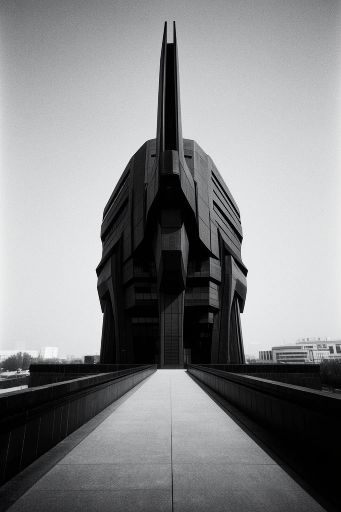 Monolithic Brutalist Noir style AI image example 3