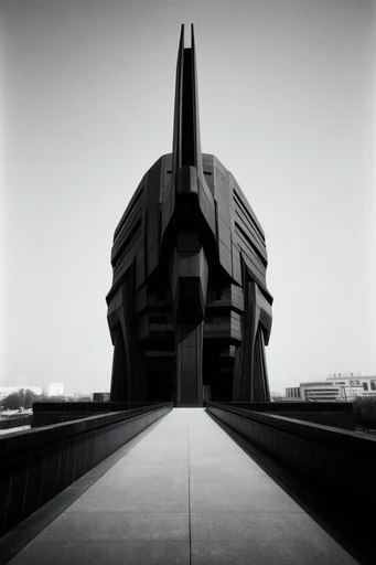 Monolithic Brutalist Noir style AI image example 3