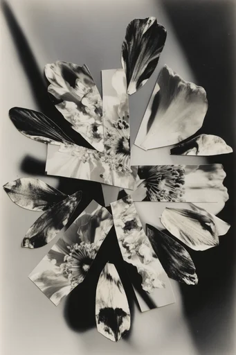Deconstructed Monochrome Surrealism style reference image — tactile paper texture