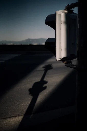 Minimalist Brutalist Chiaroscuro style reference image — stark geometric shadows