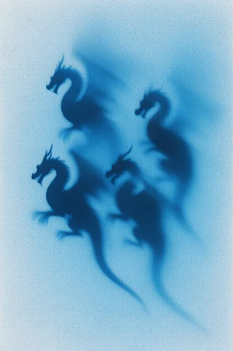 Ethereal Cyanotype Haze style reference image — heavy film grain