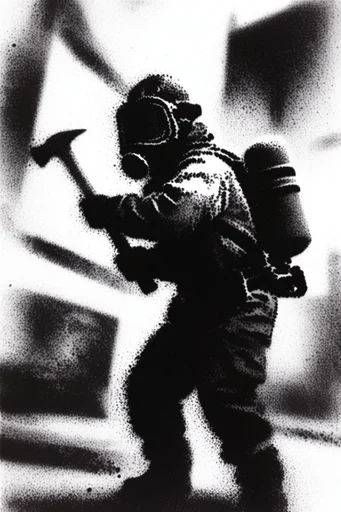 Gritty Monochromatic Noir style reference image — high-contrast black and white