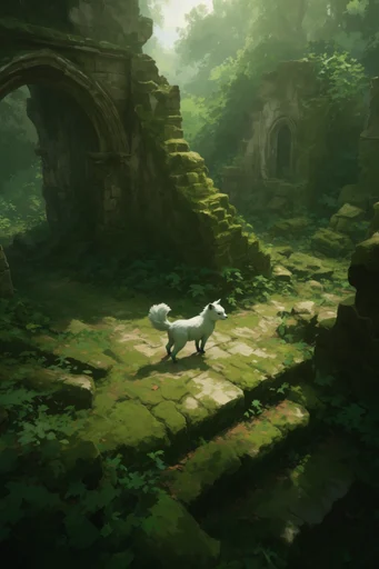 Verdant Relic Odyssey style reference image — serene atmospheric landscape