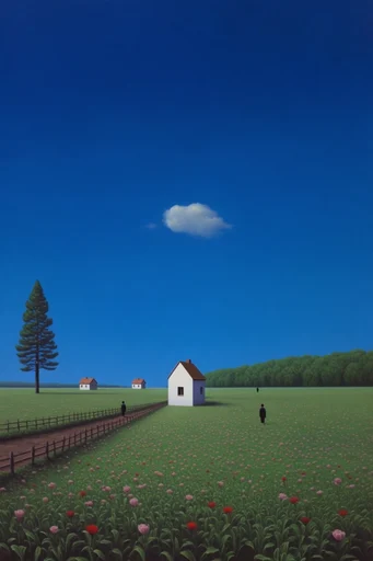 Surreal Liminal Minimalism style reference image — saturated blue sky