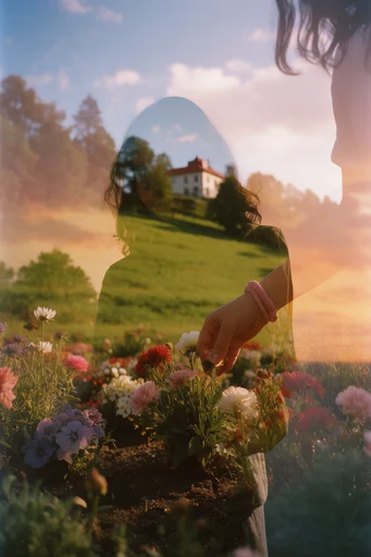 Ethereal Nostalgic Double-Exposure style reference image — cinematic film grain