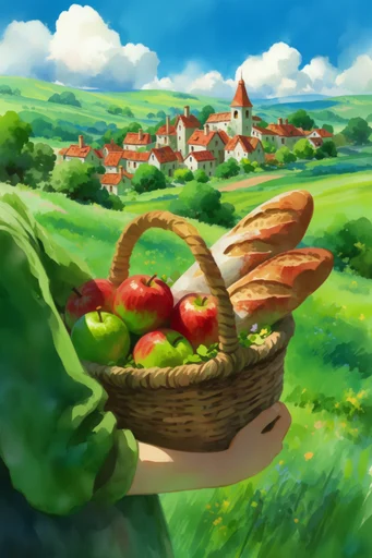 Luminous Pastoral Fantasy style reference image — vibrant pastoral landscape