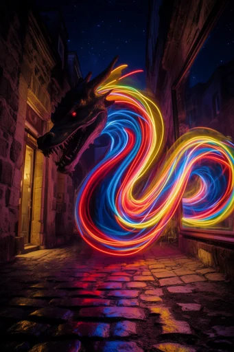 Kinetic Neon Surrealism style reference image — high contrast night photography