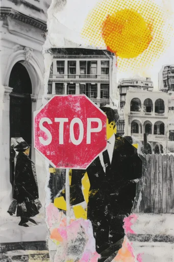 Tactile Neo-Punk Collage style reference image — torn paper collage