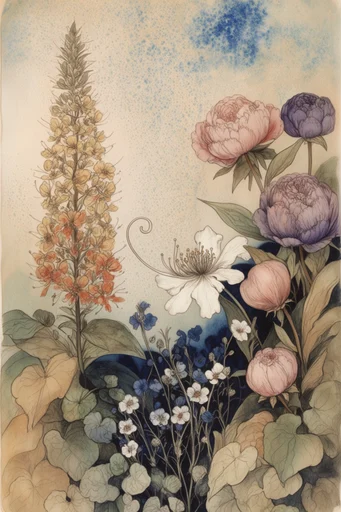 Ethereal Pointillist Storybook style reference image — folkloric aesthetic