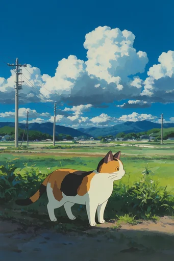 Nostalgic Ghibli Summer style reference image — nostalgic rural landscape