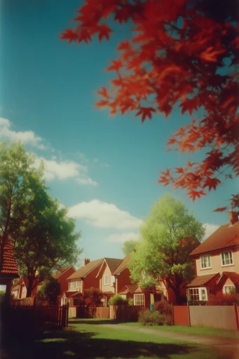Saturated Analog Nostalgia style reference image — low-angle perspective