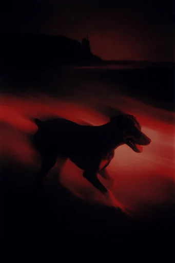 Crimson Noir Dreamscape style reference image — lo-fi darkroom texture