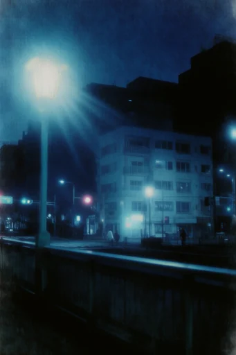 Electric Nocturnal Surrealism style reference image — deep cobalt and cyan palette