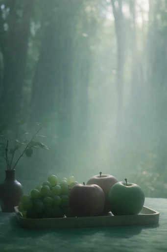 Ethereal Woodland Reverie style reference image — volumetric sunbeams