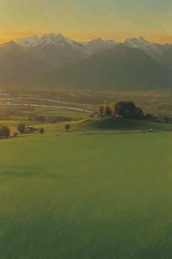 Ethereal Verdant Impressionism style reference image — high-angle aerial view