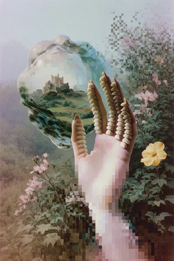 Surreal Digital Pastoral style reference image — glitch art