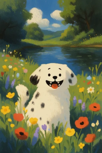 Sun-Drenched Whimsical Nostalgia style reference image — Ghibli-inspired landscape