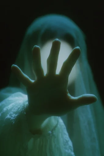 Sacred Gothic Noir style reference image — ethereal veiled figure