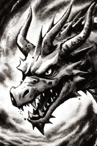 Gritty Analog Halftone style reference image — grungy screentone