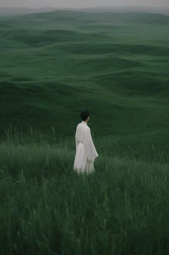 Ethereal Pastoral Minimalism style reference image — rolling green hills