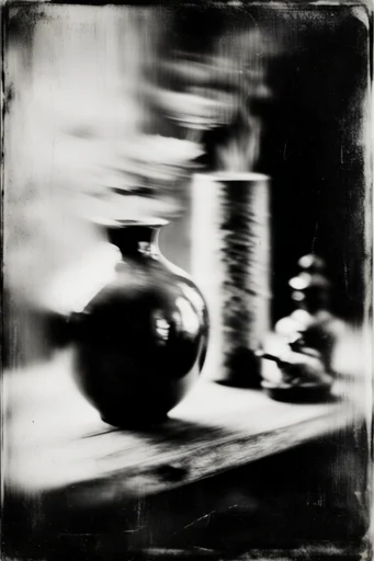 Distressed Monochromatic Noir style reference image — heavy analog grain