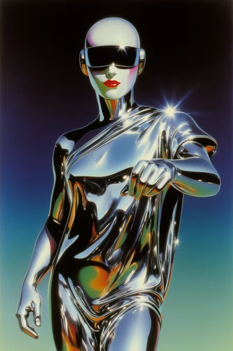 Prismatic Chrome Retro-Futurism moodboard — generate AI images in this style