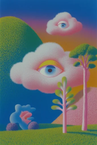 Surreal Neo-Pop Pastoral style reference image — saturated candy colors