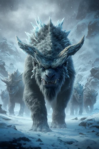 Arctic Grimdark Mythos style reference image — monumental winter landscape