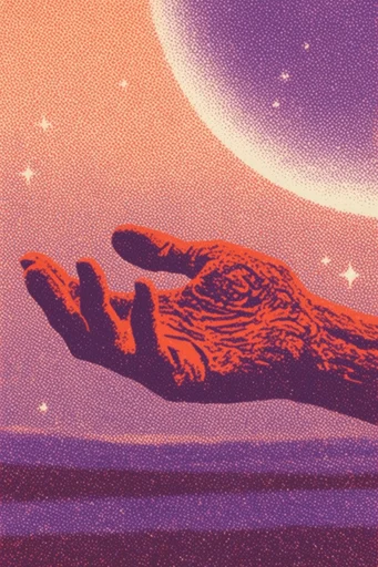Surreal Analog Neon style reference image — halftone dot patterns