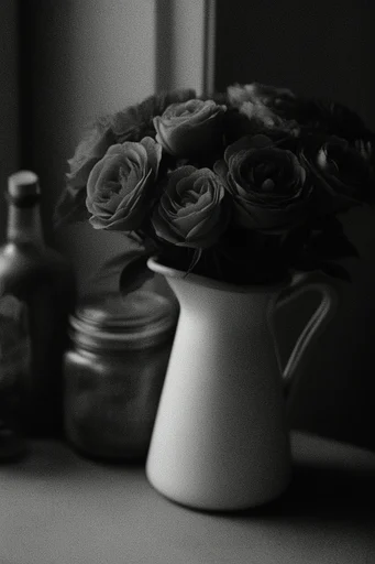 Kinetic Noir Grain style reference image — high-contrast monochrome