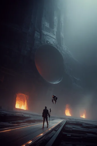 Volcanic Brutalist Abyss style reference image — industrial greeble textures