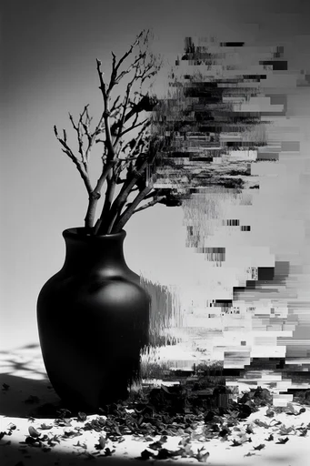 Monochrome Digital Decay style reference image — high contrast