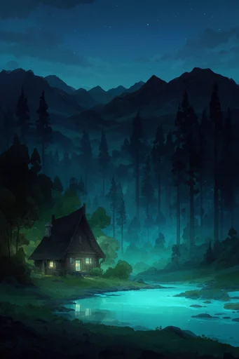 Nocturnal Atmospheric Whimsy style reference image — cozy glowing windows