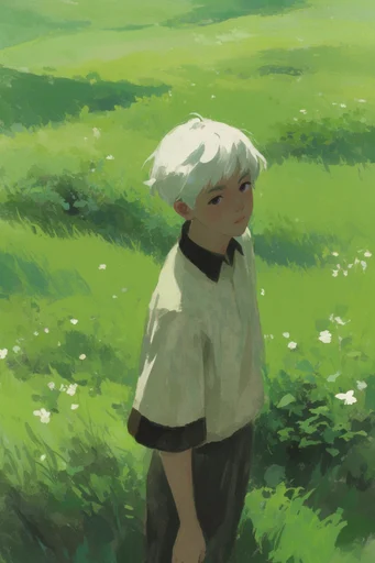 Whimsical Verdant Pastoral style reference image — textured painterly brushstrokes