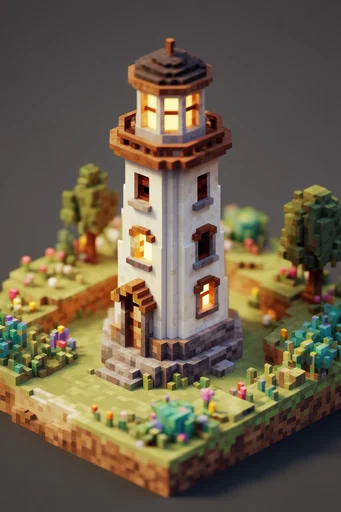 Cozy Isometric Voxel style reference image — warm earthy color palette