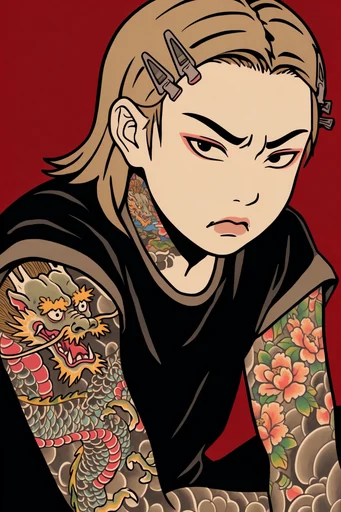 Modern Ukiyo-e Graphic style reference image — dynamic character composition