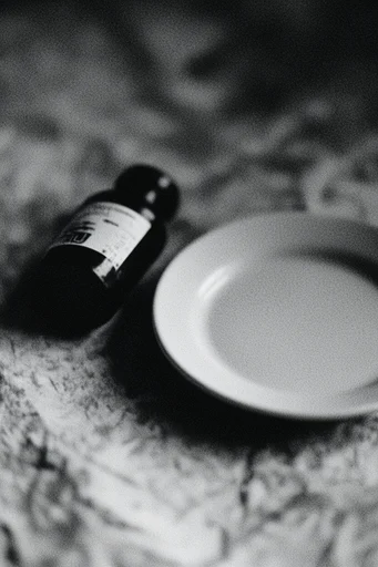 Tactile Noir Minimalism style reference image — heavy film grain