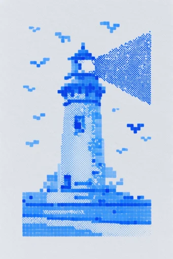 Cobalt Pixel Op-Art style reference image — minimalist duotone
