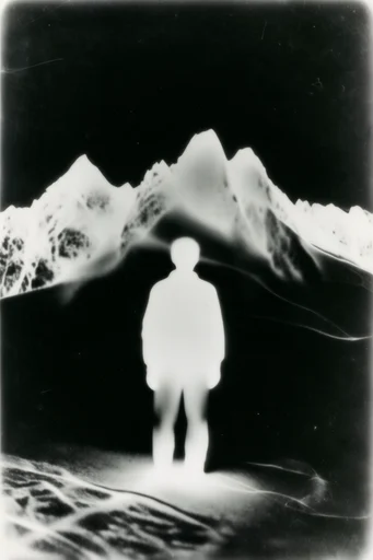 Experimental Monochrome Luminism style reference image — darkroom photogram