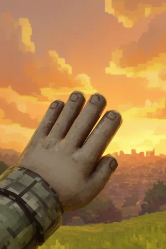 Retro Voxel Sunset style reference image — golden hour sunset