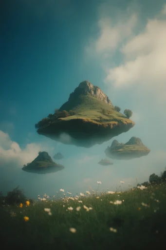 Vibrant Aerial Surrealism style reference image — levitating subjects