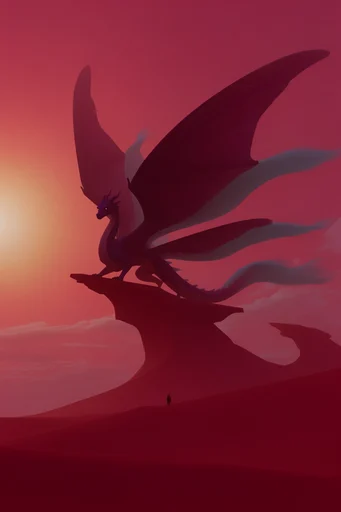 Surreal Crimson Sands style reference image — lone silhouette