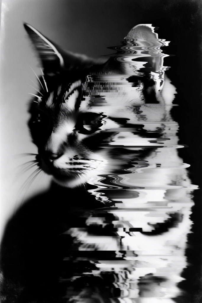 Monochrome Kinetic Glitch style AI image example 3