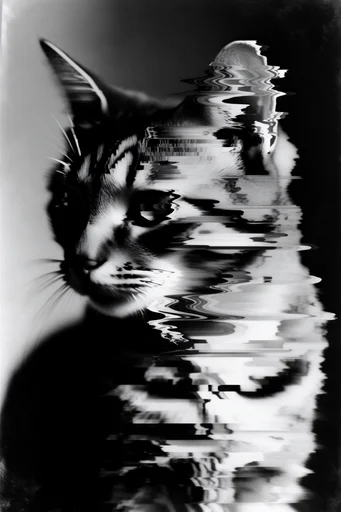 Monochrome Kinetic Glitch style AI image example 3