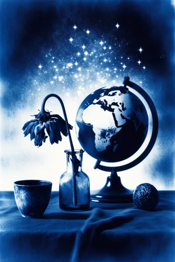 Ethereal Indigo Cyanotype style reference image — deep indigo and cyan palette