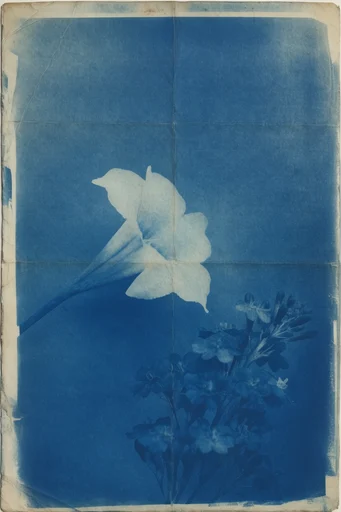 Architectural Cyanotype Abstraction style reference image — monochromatic indigo