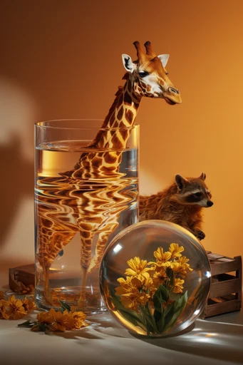Amber Surrealist Still-Life style reference image — glass refraction and liquid distortion