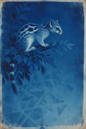 Archival Cyanotype Glitch style reference image — vintage photographic archive