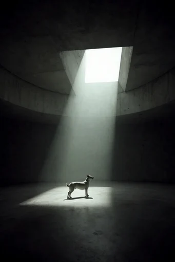 Monolithic Existential Minimalism style reference image — atmospheric dark void
